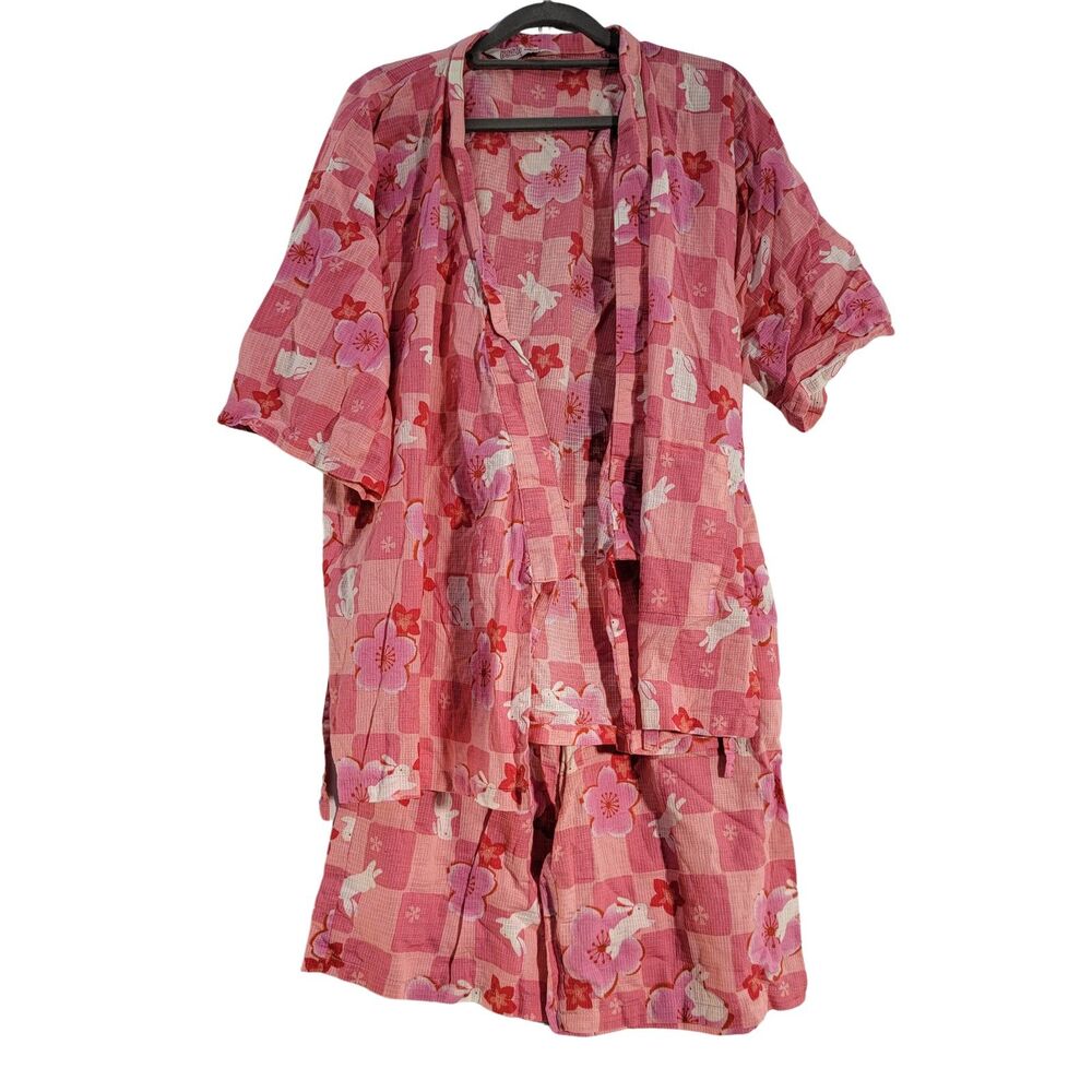 Beach Time 2 Piece Outfit Set Pink 100% Cotton Top & Bottom Shorts Women's Sz M